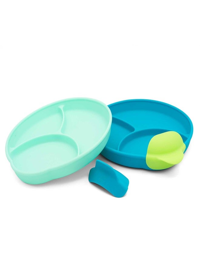 321 Grow Silicone Easy Scoop & Hold Plate Set - Baby and Toddler Training Plates with Clip-On Rims for Easy Scooping, Self-Feeding and Baby Led Weaning, 6+ months (Ocean) - Image 1