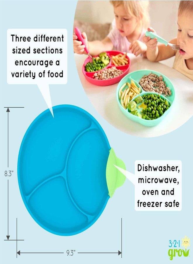 321 Grow Silicone Easy Scoop & Hold Plate Set - Baby and Toddler Training Plates with Clip-On Rims for Easy Scooping, Self-Feeding and Baby Led Weaning, 6+ months (Ocean) - Image 3