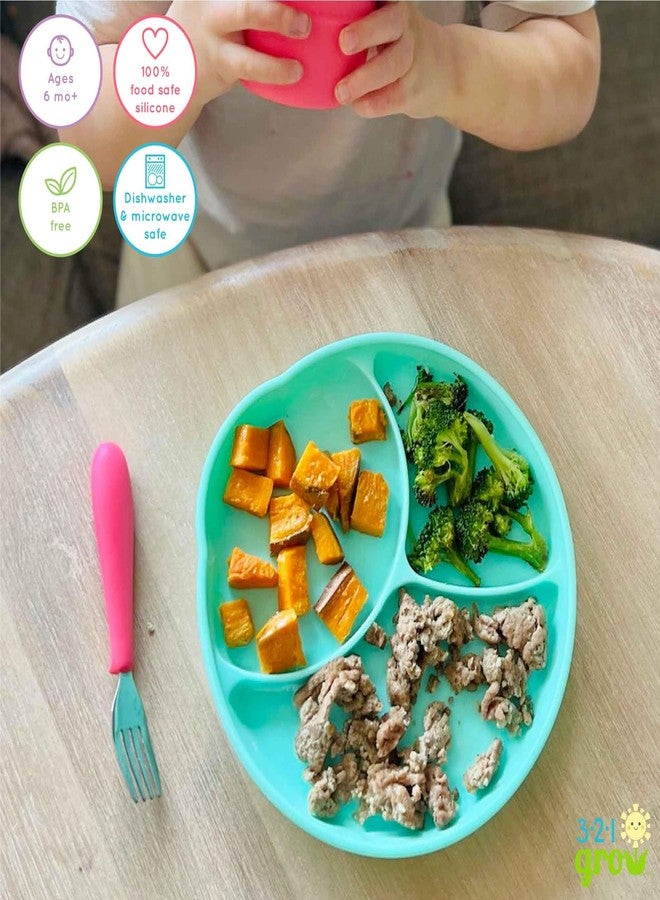 321 Grow Silicone Easy Scoop & Hold Plate Set - Baby and Toddler Training Plates with Clip-On Rims for Easy Scooping, Self-Feeding and Baby Led Weaning, 6+ months (Ocean) - Image 5