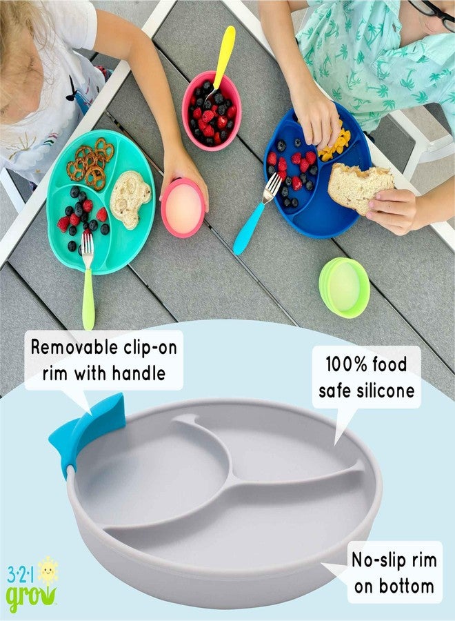 321 Grow Silicone Easy Scoop & Hold Plate Set - Baby and Toddler Training Plates with Clip-On Rims for Easy Scooping, Self-Feeding and Baby Led Weaning, 6+ months (Ocean) - Image 4