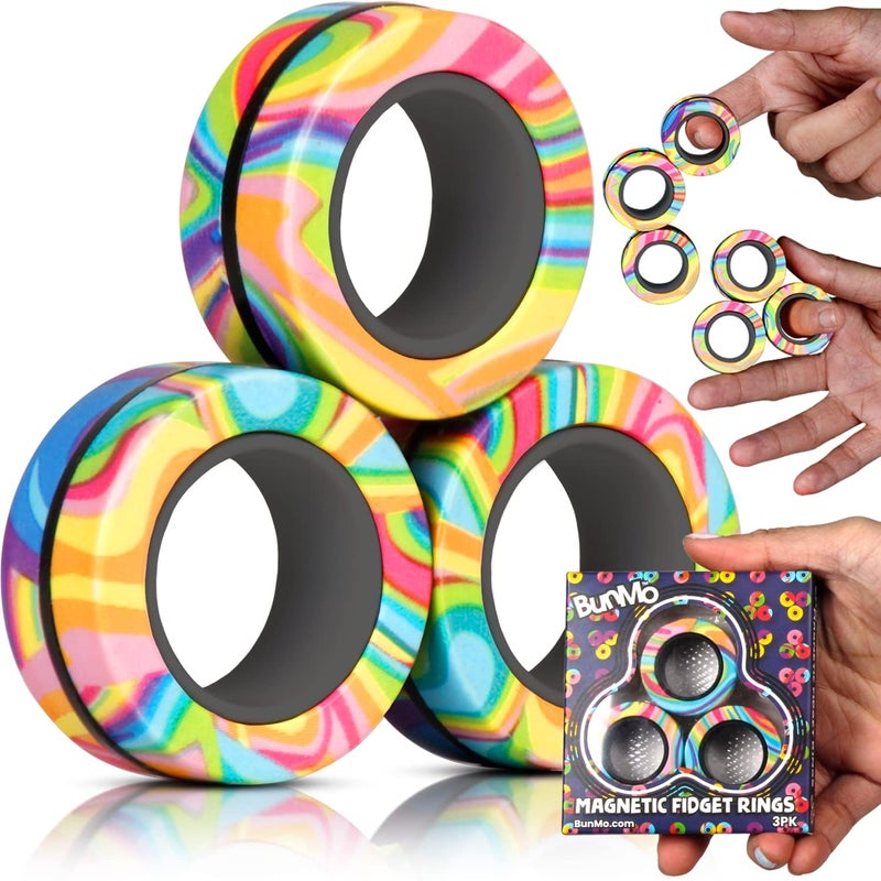 BUNMO Magnetic Rings - Fidget Toys Adults - Magnetic Fidget Rings - Endless Hours of Fun - Spin, Connect & Play - Addictive Fidget Toy for Boys & Girls - Great Teen Gift - Multicolor - Image 1