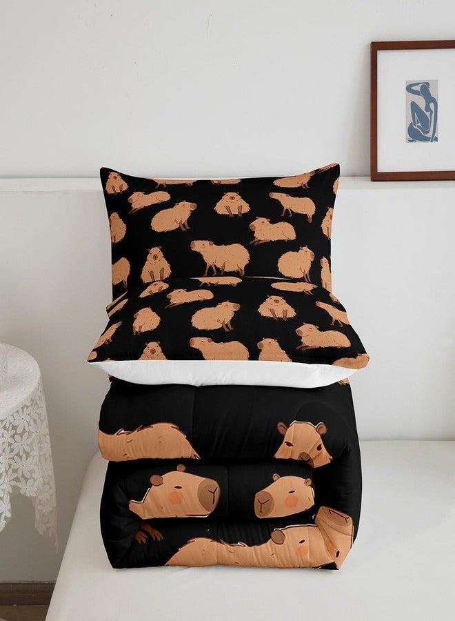 Feelyou Cute Capybara Comforter Set Full Size with 1 Pillow Case Cartoon Capybara Print Bedding Set Wildlife Decor Comforter Black Quilted Duvet Set for Kids Adults Boys - Image 5