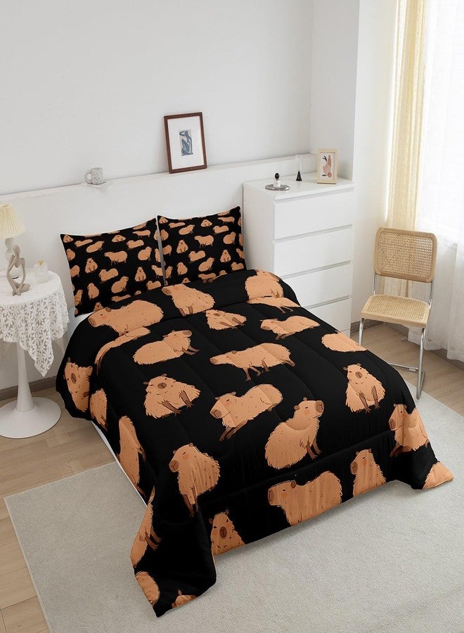 Feelyou Cute Capybara Comforter Set Full Size with 1 Pillow Case Cartoon Capybara Print Bedding Set Wildlife Decor Comforter Black Quilted Duvet Set for Kids Adults Boys - Image 2