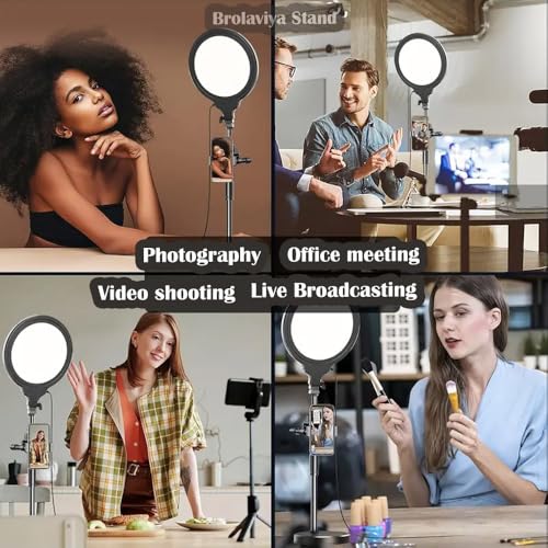 BROLAVIYA Overhead Video Floor Stand with Slab key Full-screen fill 10-inch LED light, Metal arm,1/4" head for Camera, Webcam, Gopro, With Mobile bracket for YouTube, TikTok, Desktop, Bedroom, Office. - Image 2