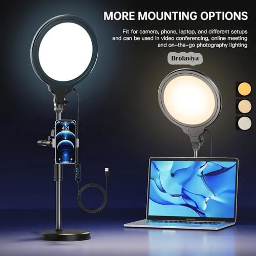 BROLAVIYA Overhead Video Floor Stand with Slab key Full-screen fill 10-inch LED light, Metal arm,1/4" head for Camera, Webcam, Gopro, With Mobile bracket for YouTube, TikTok, Desktop, Bedroom, Office. - Image 3