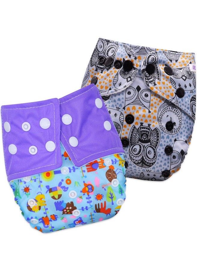 BEMBIKA Cloth Diapers For Babies Washable Reusable Adjustable Sizes (2 Combo) (No Inserts Included)(Animal Doodle + Grey Owl)  - Image 2