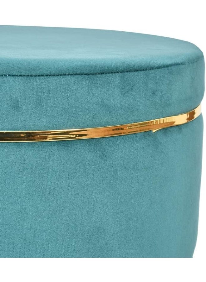 Pouffes Sitting Stool for Living Room - Puffy Wooden Ottoman Stools Poof Footstool Pouf for Office Home Decor, Sea Green - Image 2