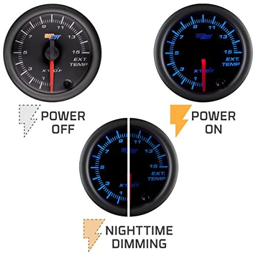 GLOWSHIFT مجموعة مقياس درجة حرارة غاز العادم GlowShift Black 7 Color 1500F - تشمل مجس EGT نوع K 1/8-27 NPT والأسلاك - عرض متعدد الألوان - قرص أسود - عدسة شفافة - للشاحنات التي تعمل بالديزل - 2-1/16" 52mm - Image 5