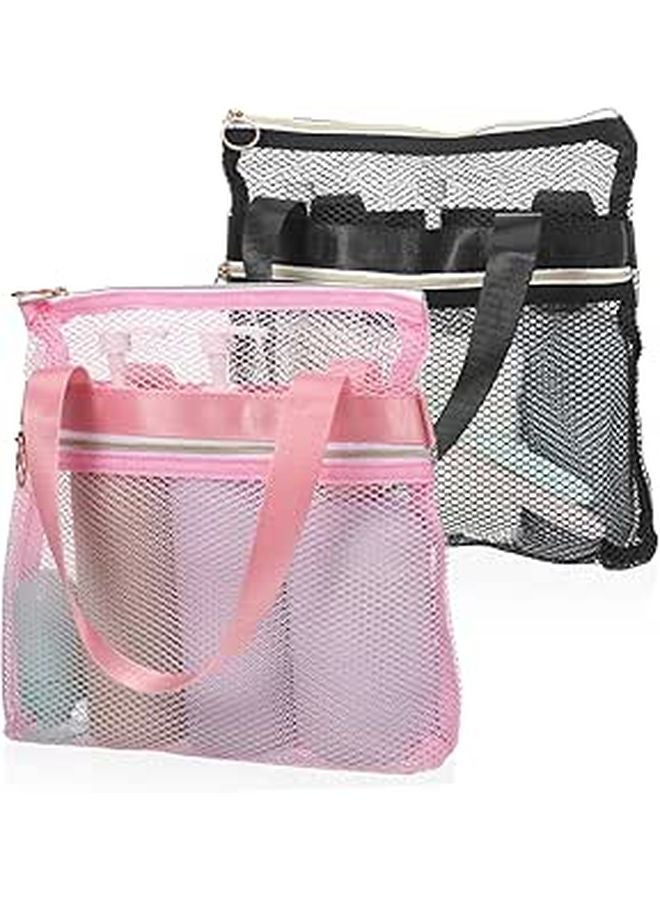 Portable Quick Dry Mesh Toiletry Bag 2 Pack Shower Handle Gym Travel Pink - Image 1