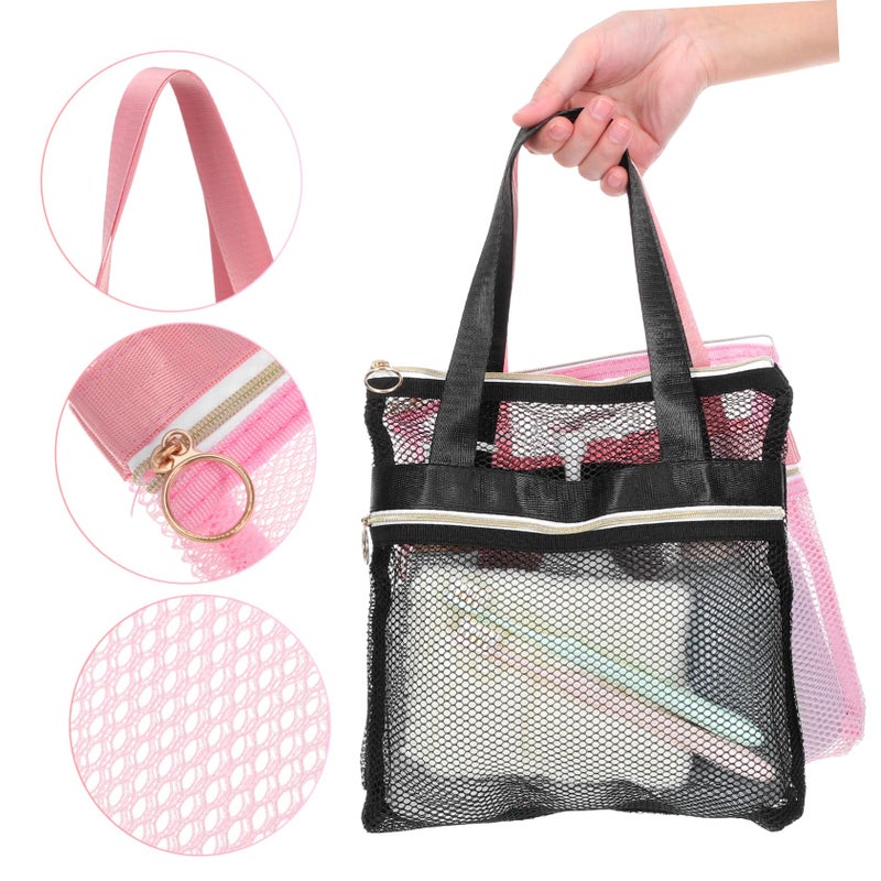 Portable Quick Dry Mesh Toiletry Bag 2 Pack Shower Handle Gym Travel Pink - Image 4