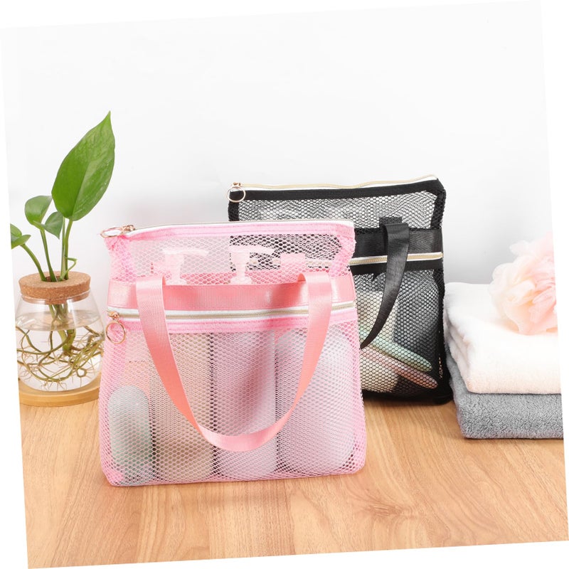 Portable Quick Dry Mesh Toiletry Bag 2 Pack Shower Handle Gym Travel Pink - Image 5