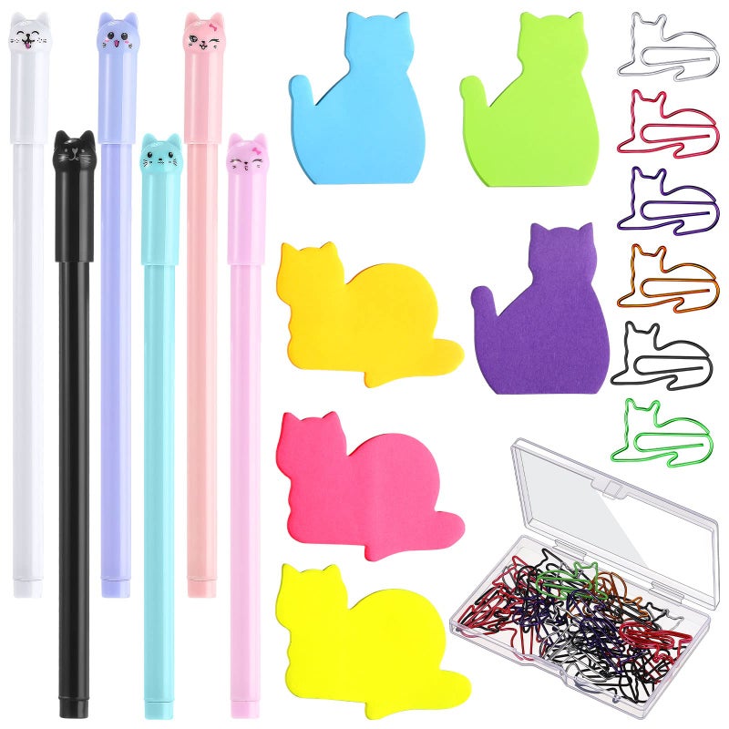 Nezyo 42 Pack Cat Stationery Set Office Supplies 6 Color Cute Cats Sticky Notes 30 Pcs Kitty Paper Clips 6 Pcs Kitty Pens Lover Gift Lovely Desk Accessories For Work School Office Supplies(Cute Cat) - Image 1