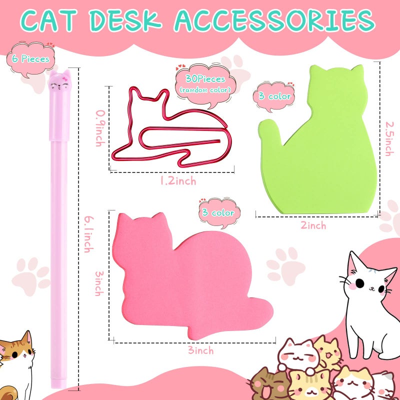 Nezyo 42 Pack Cat Stationery Set Office Supplies 6 Color Cute Cats Sticky Notes 30 Pcs Kitty Paper Clips 6 Pcs Kitty Pens Lover Gift Lovely Desk Accessories For Work School Office Supplies(Cute Cat) - Image 2