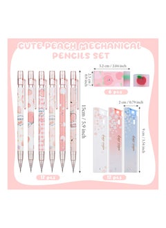Excefore 12 Pieces Kawaii Juice Peach Mechanical Pencil with 6   Peach Erasers and 12 Tube HB Pencil Refills Fruit Mechanical Pencil Set for Student Writing, Drawing, Sketching, Architecture (0.5mm)  - Image 2