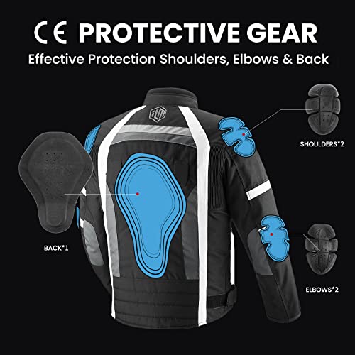 ILM Motorcycle Jacket with CE Armor for Men Enduro Touring Dualsport Riding Water Resistant Textile All-weather White, L - Image 3