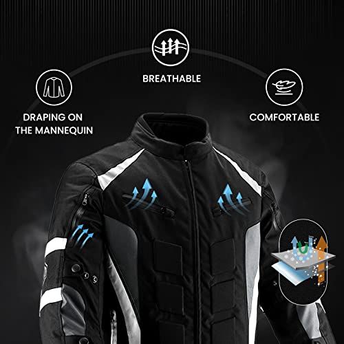 ILM Motorcycle Jacket with CE Armor for Men Enduro Touring Dualsport Riding Water Resistant Textile All-weather White, L - Image 4