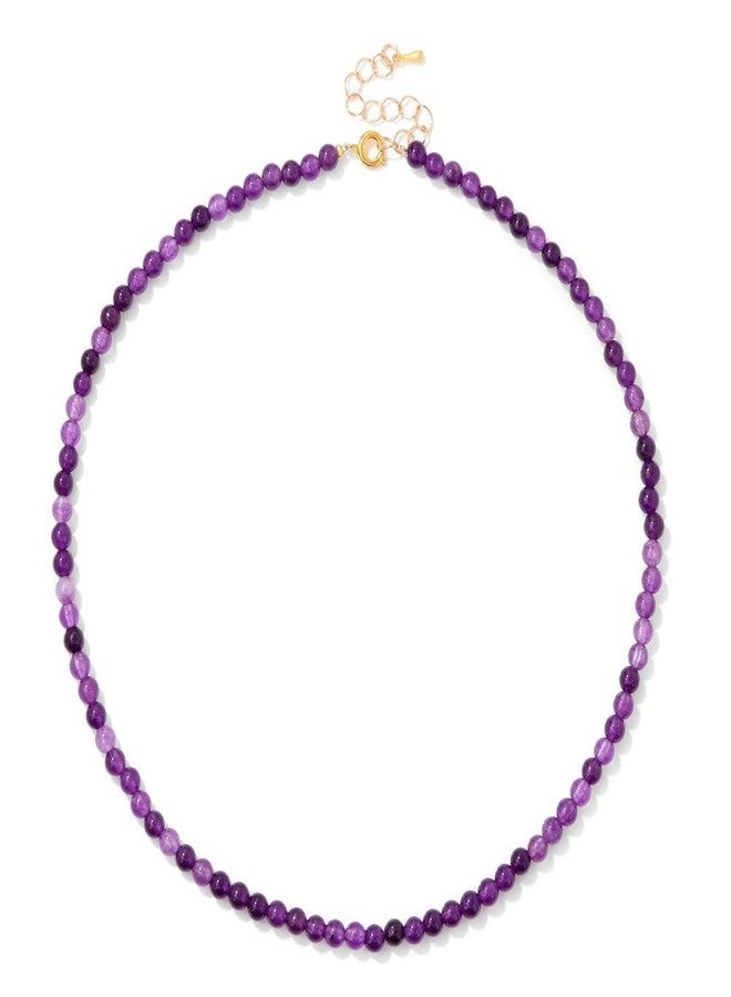 KZL Healing Crystal Necklace for Women Men 4mm Natural Stone Beaded Choker Amethyst Tigers Eye Rose Quartz Chakra Spiritual Crystal Anxiety Reiki Yoga Necklace - Style 1 - Image 1