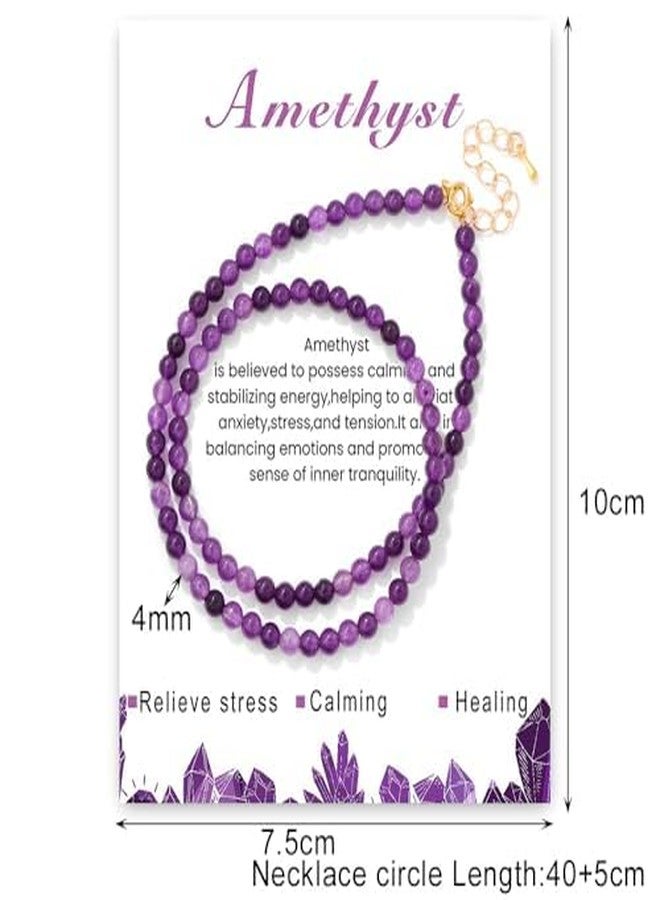 KZL Healing Crystal Necklace for Women Men 4mm Natural Stone Beaded Choker Amethyst Tigers Eye Rose Quartz Chakra Spiritual Crystal Anxiety Reiki Yoga Necklace - Style 1 - Image 2