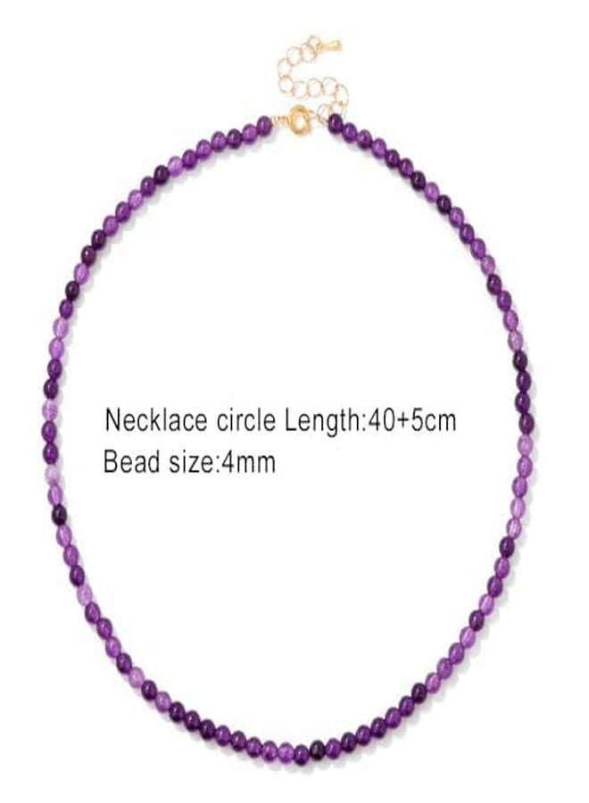 KZL Healing Crystal Necklace for Women Men 4mm Natural Stone Beaded Choker Amethyst Tigers Eye Rose Quartz Chakra Spiritual Crystal Anxiety Reiki Yoga Necklace - Style 1 - Image 4