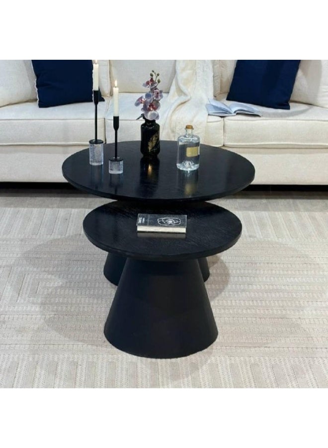 6-Piece Coffee & Side Table Set – Black Wooden Top with Black Metal Legs - Image 2