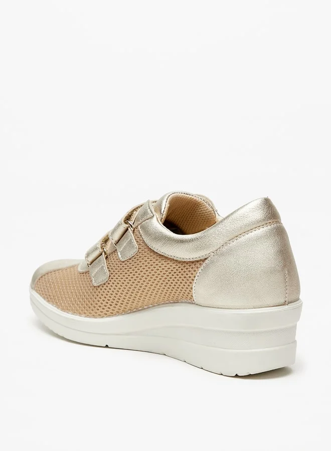 لو كونفورت Women's Panelled Wedge Heel Shoes with Hook and Loop Closure