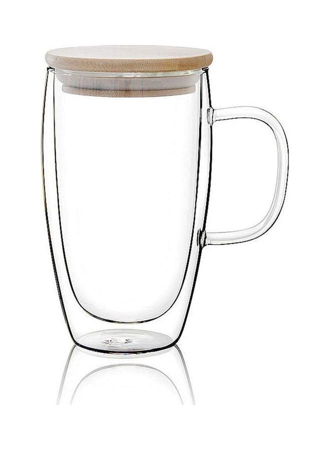 Lushh 450ML Borosilicate Glass Tea Coffee Mug With Handle and Bamboo Lid Clear 450ml - Image 1