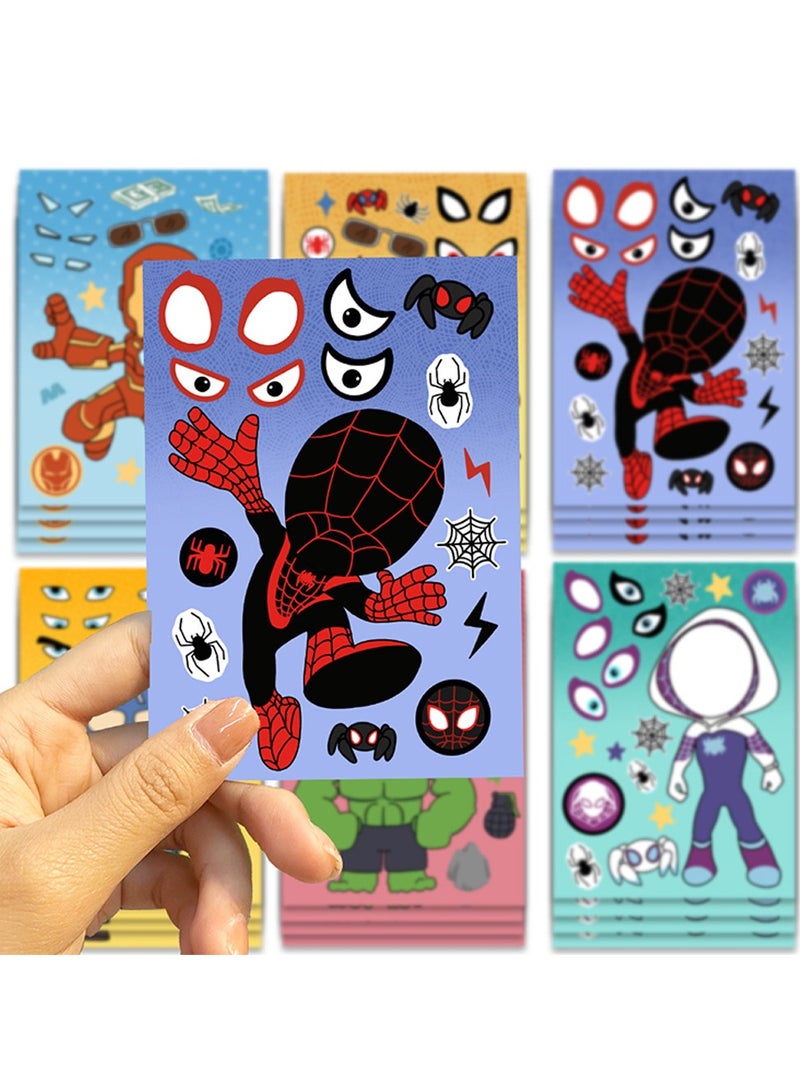 8 أوراق/مجموعة ملصقات مارفل سوبر هيرو تصنع ملصقات لغز الوجه، ملصقات مقاومة للماء مصنوعة يدويًا للأطفال - Image 3