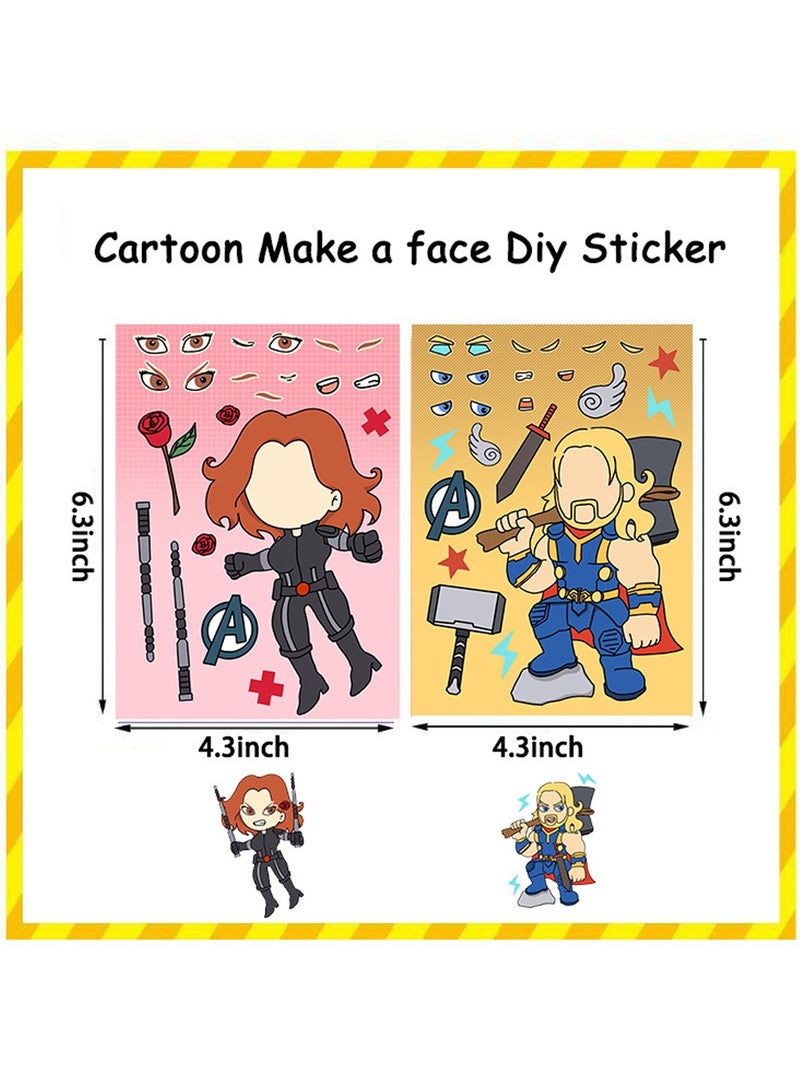 8 أوراق/مجموعة ملصقات مارفل سوبر هيرو تصنع ملصقات لغز الوجه، ملصقات مقاومة للماء مصنوعة يدويًا للأطفال - Image 2