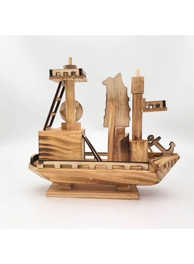 Wooden Motor Boat Music Box Plain Sailing Model Ornaments Mediterranean Style Crafts Wholesale-Colour:Motorboat Music Box  - Image 3