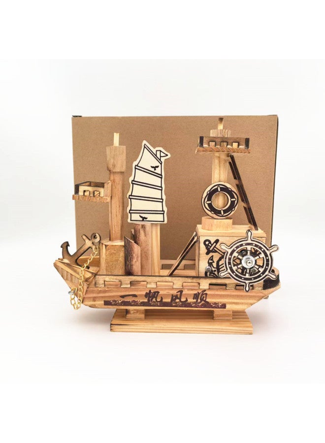 Wooden Motor Boat Music Box Plain Sailing Model Ornaments Mediterranean Style Crafts Wholesale-Colour:Motorboat Music Box  - Image 4