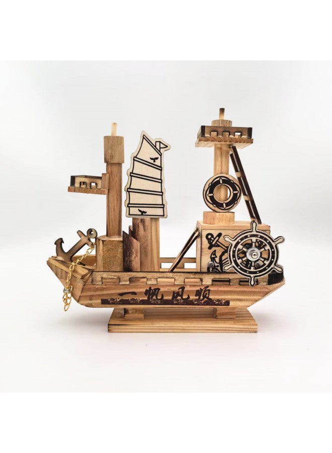 Wooden Motor Boat Music Box Plain Sailing Model Ornaments Mediterranean Style Crafts Wholesale-Colour:Motorboat Music Box  - Image 2