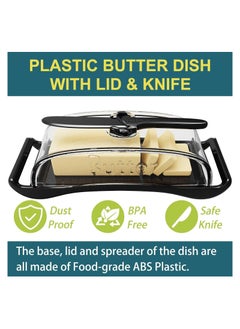 SYOSI Butter Dish with Lid Knife Spreader, Butter Forks Set BPA-Free Plastic Butter Tray Container with Lid for Countertop Black Butter Dish for Refrigerator Camping Dishwasher Freezer Safe  - Image 3