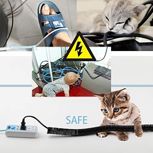 Chengsi Cable Sleeve Organizer Cord Wire Wrap Coiled Tube Cable Management Sleeve for Home Office PC TV (Black Length59inches Diameter1.1inches) - Image 4