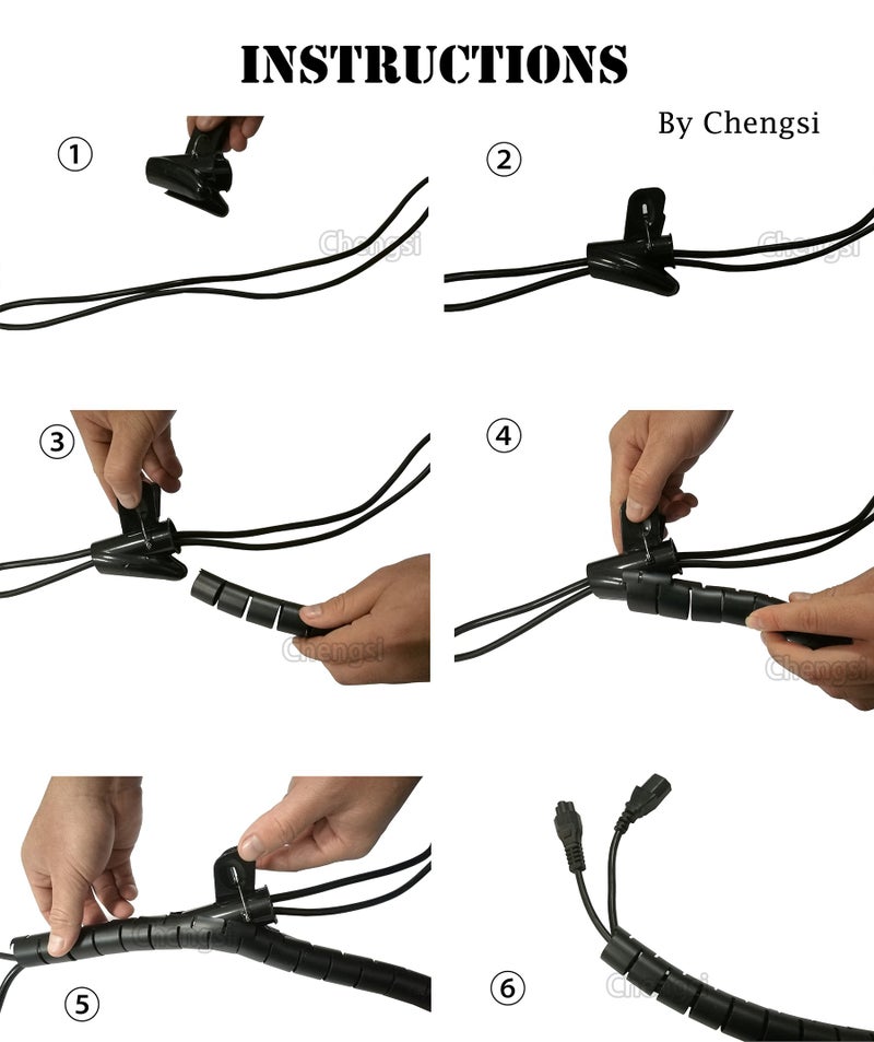 Chengsi Cable Sleeve Organizer Cord Wire Wrap Coiled Tube Cable Management Sleeve for Home Office PC TV (Black Length59inches Diameter1.1inches) - Image 3