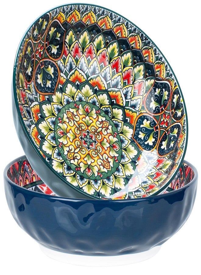 Ronanemon 75 Oz Serving Bowls,Bohemian Style Large Porcelain Dishes for Entertaining Parties,Big Bowls for Eating Soup, Salad, Pasta, Fruit, Chips, 10.3 Inch Diameter (blue.green) - Image 1