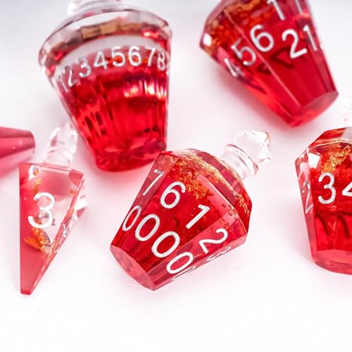 CRITALLIC 7PCS Potion DND Dice SetTransparent Sharp Edge Die Set DD RPG Polyhedral Dicefor Dungeons and Dragons TTRPG Games Roleplaying GamesRed with Gold Foil - Image 5