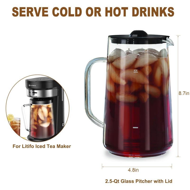 LITIFO Iced Tea Pitcher With Lid for Litifo Iced Tea & Coffee Maker, 2.5-quart, Glass - Image 4