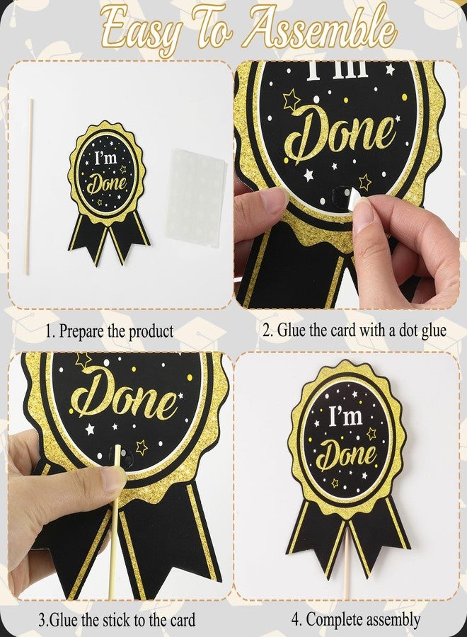 kockuu Glitter Black Gold Graduation Decorations for Class of 2026-30pcs Black Gold Double Sided Graduation Table Centerpieces Sticks with LED String Lights for College High School Grad Party Decor - Image 4