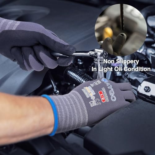 KAYGO Safety Work Gloves MicroFoam Nitrile Coated, 12 Pairs KG18NB,Seamless Knit Nylon Glove for Men and Women, Ideal for Automotive,Warehouse,Construction (X-Large,Gray) - Image 3