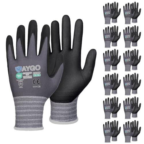 KAYGO Safety Work Gloves MicroFoam Nitrile Coated, 12 Pairs KG18NB,Seamless Knit Nylon Glove for Men and Women, Ideal for Automotive,Warehouse,Construction (X-Large,Gray) - Image 1
