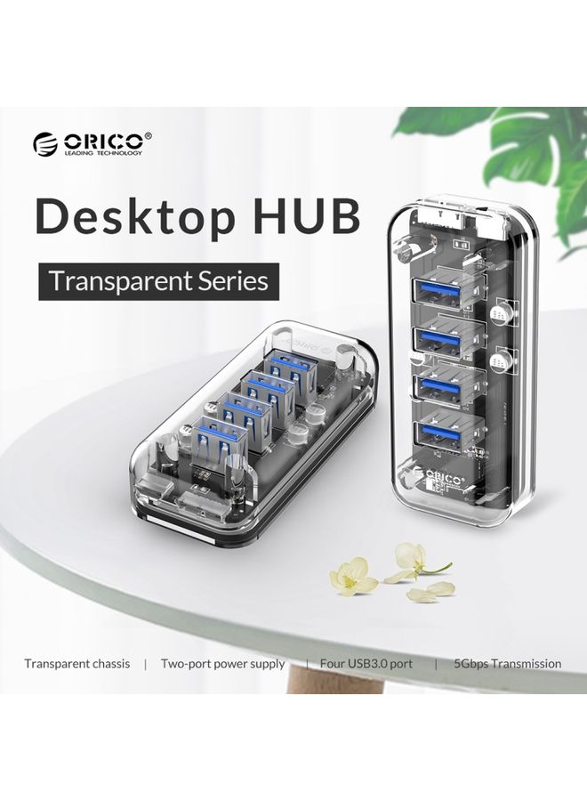 BURAQ ORICO F4U 4 x USB 3.0 Ports 5Gbps Fast Transmission Desktop HUB with Blue LED Indicator Light(Transparent) - Image 3