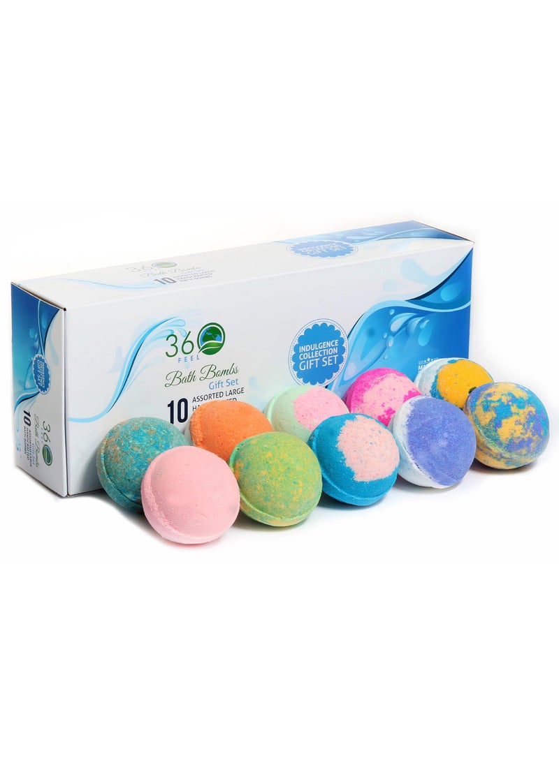 360Feel 360Feel Bath Bombs Gift Set - Fizzies Created with Essential Oil - Aromatherapy Bath Bomb for Women Men and Kids - Gift Ready Box Made in the USA - Set of 10 - Large 