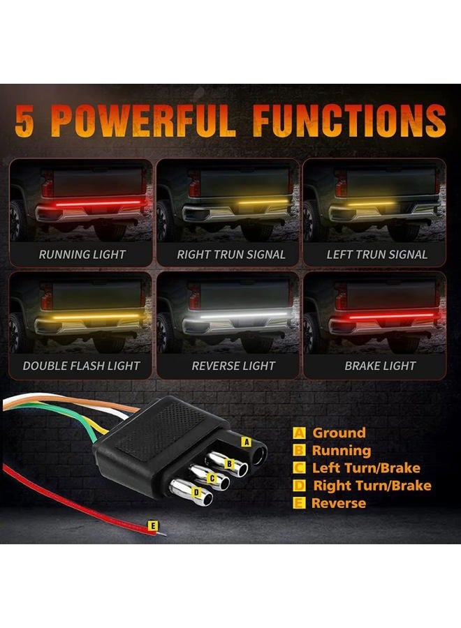 Nanpoku 48 Inch Tailgate Light Bar Triple Row Tail Light Bar for Pickup Trailer SUV RV Van Full Function Red Brake White Reverse Amber Turn Signal Double Flash Light No Drill Install (48 inch) - Image 3