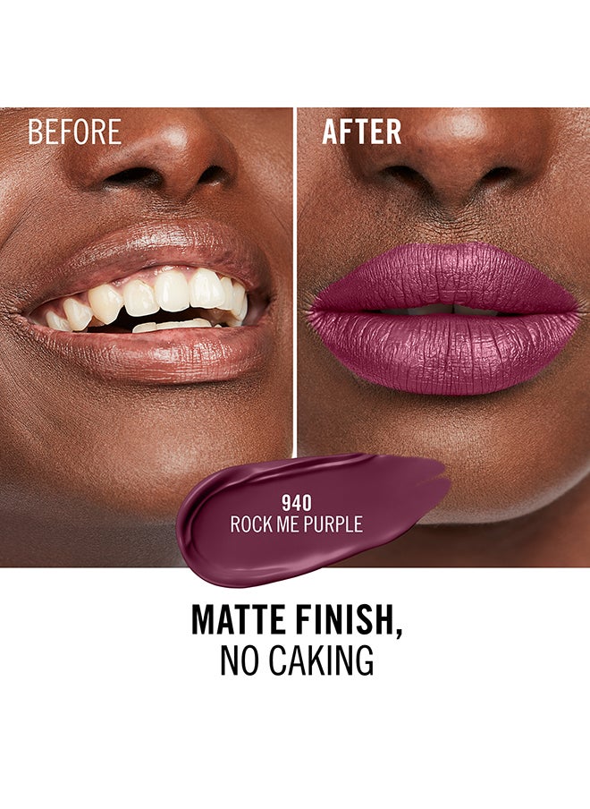RIMMEL LONDON أحمر شفاه سائل يدوم طويلاً ميجا مات 940 روك مي بيربل  - Image 5