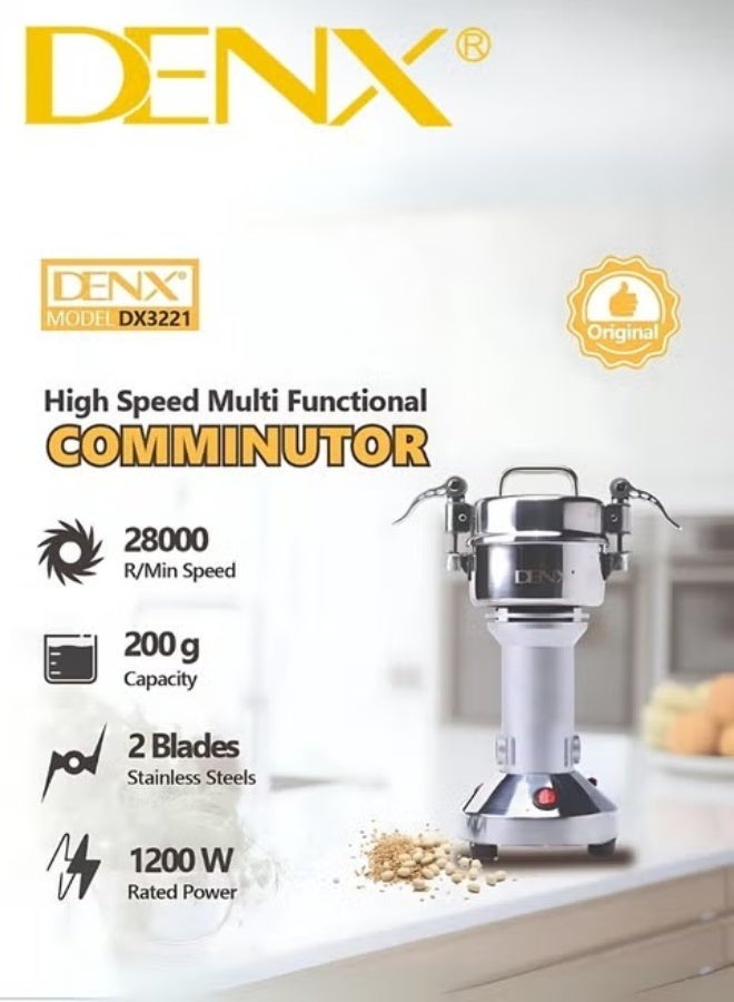 Denx DX3221 High-Speed Electric Grinder 1200W 28000RPM Stainless Steel Blades 200g Capacity Multi-Purpose Spice Coffee Grinder Compact Kitchen Mill - Image 3