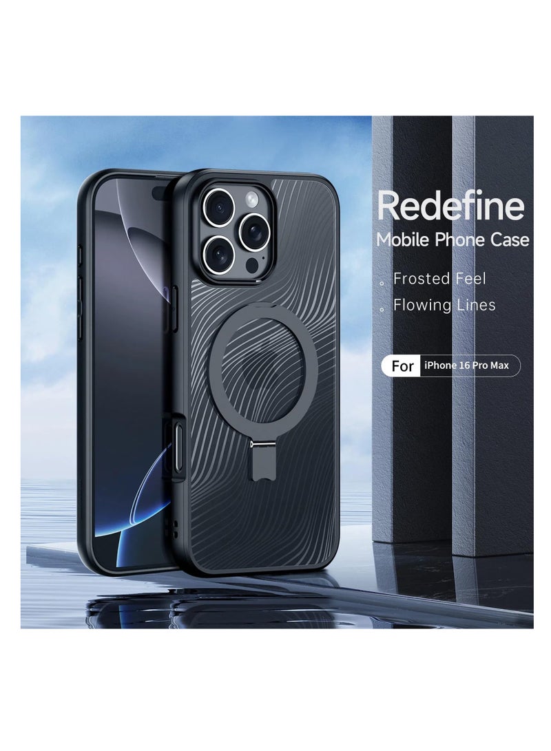 Aookay Case for iPhone 16 Pro Max, PC Magnetic Adsorption Wireless Charging Shell with Ring Holder Lens Protection Anti-Fingerprint TPU Frosted Cover - Image 2