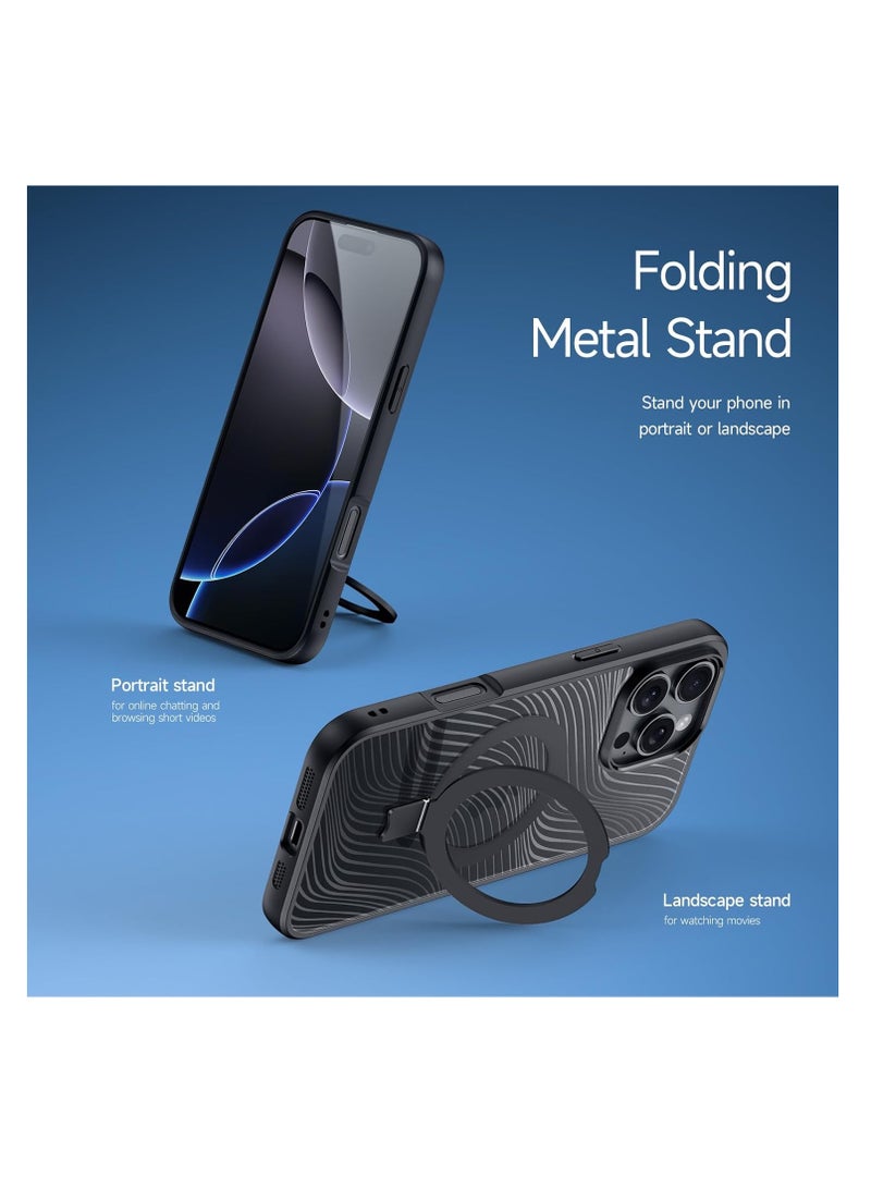 Aookay Case for iPhone 16 Pro Max, PC Magnetic Adsorption Wireless Charging Shell with Ring Holder Lens Protection Anti-Fingerprint TPU Frosted Cover - Image 3