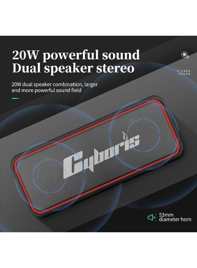 سايبوريس مكبر صوت بلوتوث محمول 20 واط، مكبر صوت لاسلكي مقاوم للماء بمعيار IPX7 مع تقنية TWS ستيريو وميكروفون مدمج، مكبر صوت خارجي مناسب للشاطئ والسفر والمنزل - Image 3