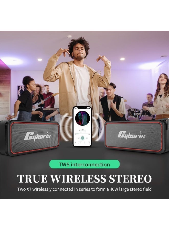 سايبوريس مكبر صوت بلوتوث محمول 20 واط، مكبر صوت لاسلكي مقاوم للماء بمعيار IPX7 مع تقنية TWS ستيريو وميكروفون مدمج، مكبر صوت خارجي مناسب للشاطئ والسفر والمنزل - Image 4