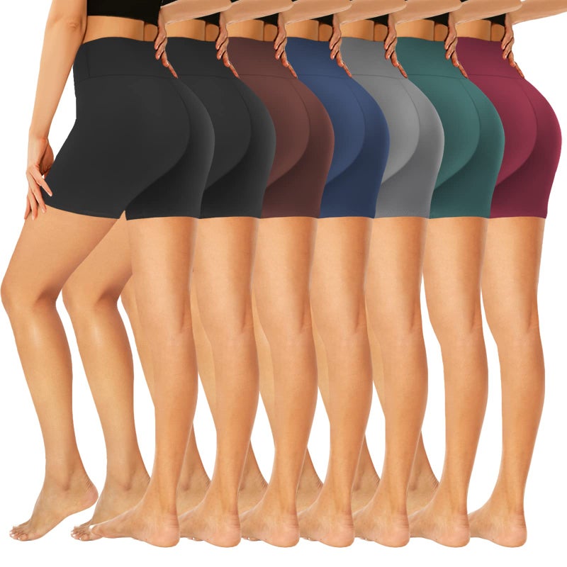GROTEEN 7 Pack Biker Shorts for Women -5'' High Waisted Tummy Control Workout Yoga Spandex Shorts - Image 1